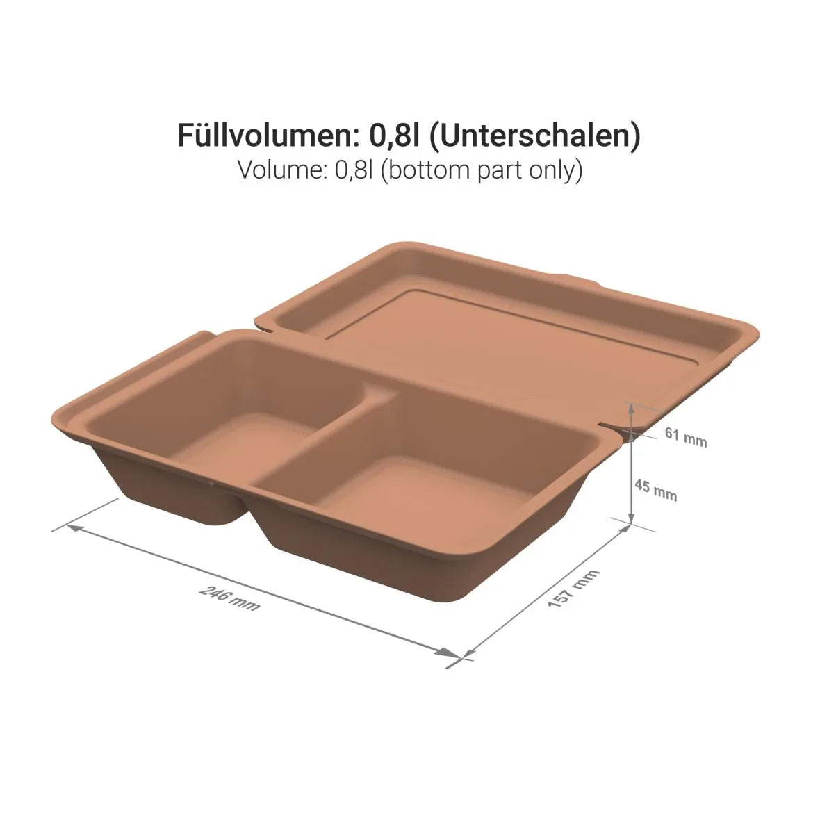 Mehrweg-Menüboxen ToGo, medium, 800ml, 2-geteilt - Better-Pack UG
