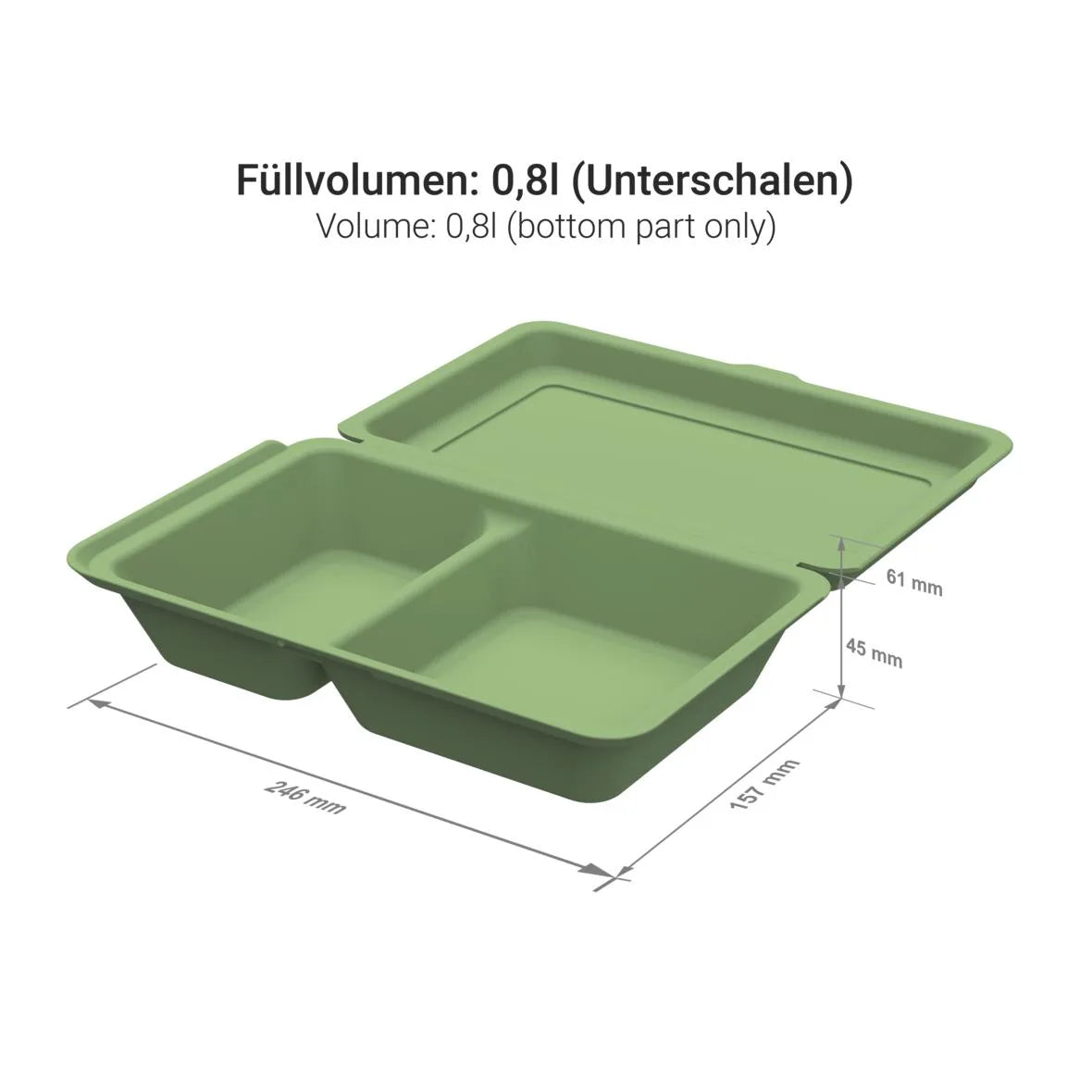 Mehrweg-Menüboxen ToGo, medium, 800ml, 2-geteilt - Better-Pack UG