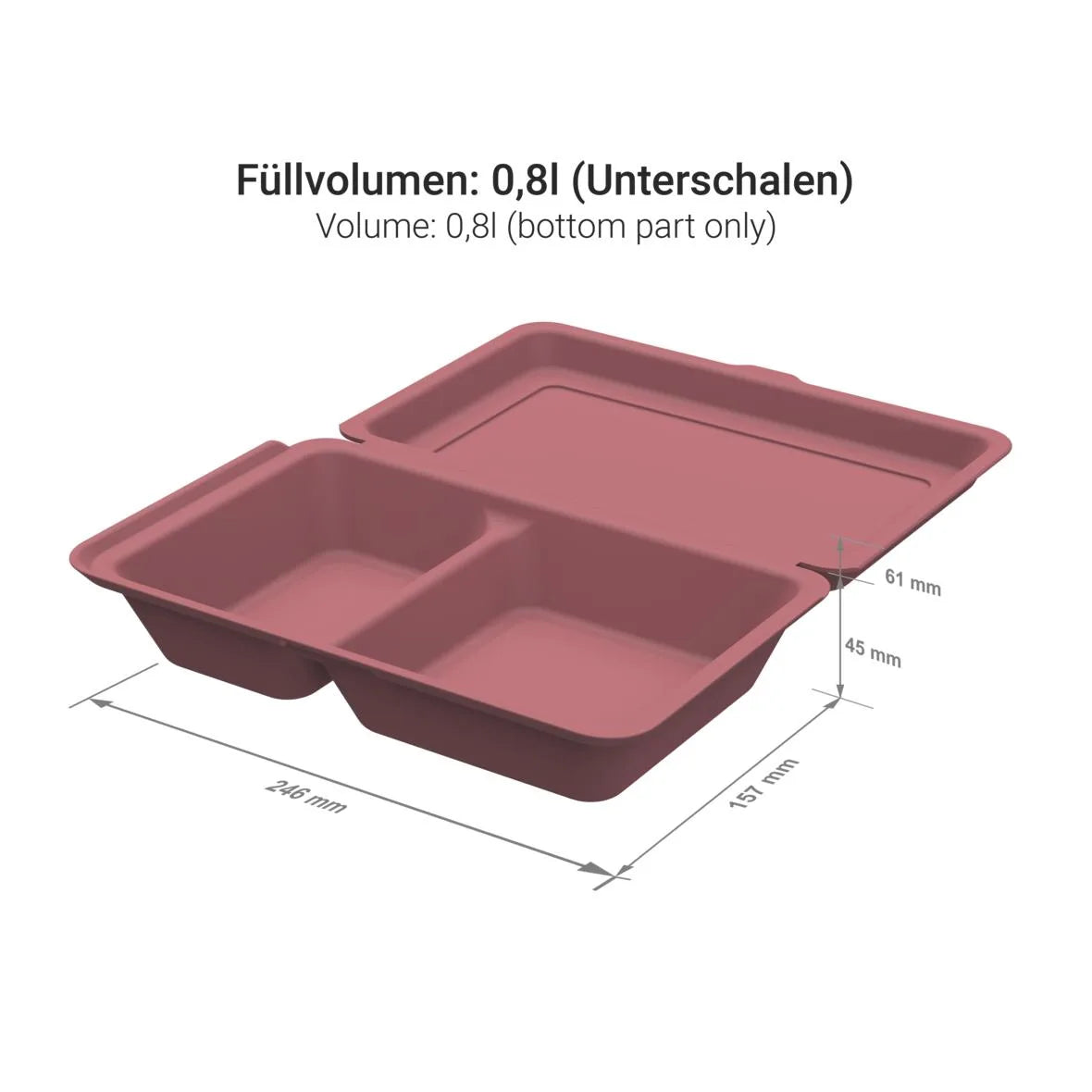 Mehrweg-Menüboxen ToGo, medium, 800ml, 2-geteilt - Better-Pack UG