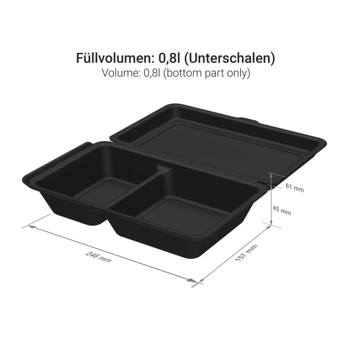 Mehrweg-Menüboxen ToGo, medium, 800ml, 2-geteilt - Better-Pack UG