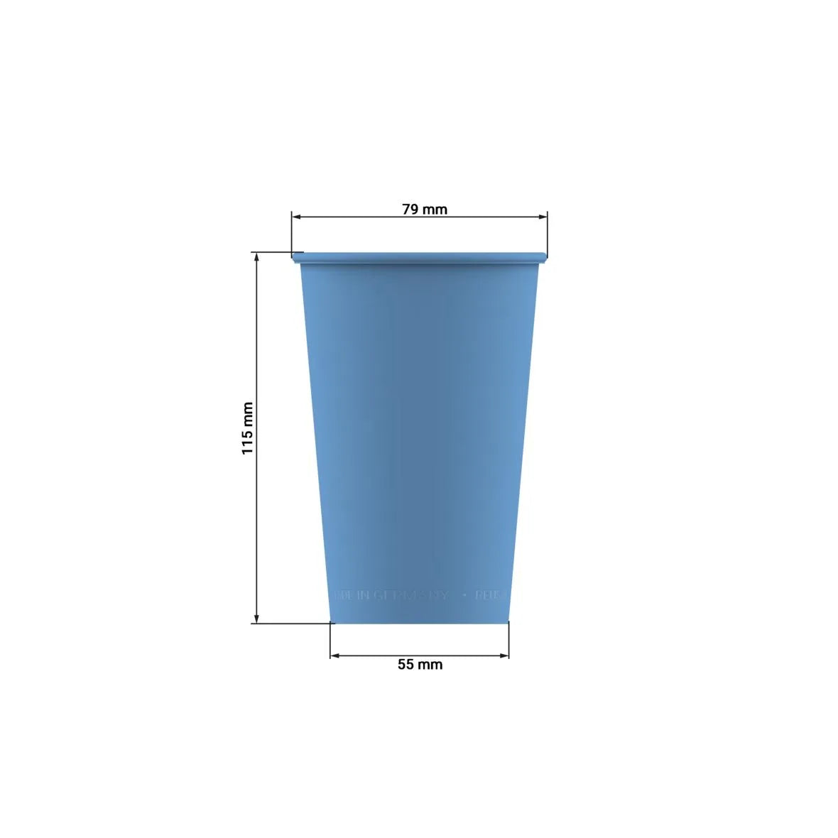 Mehrweg-Becher ToGo, PP, 300ml, Ø79x115mm, blau, mit Maße