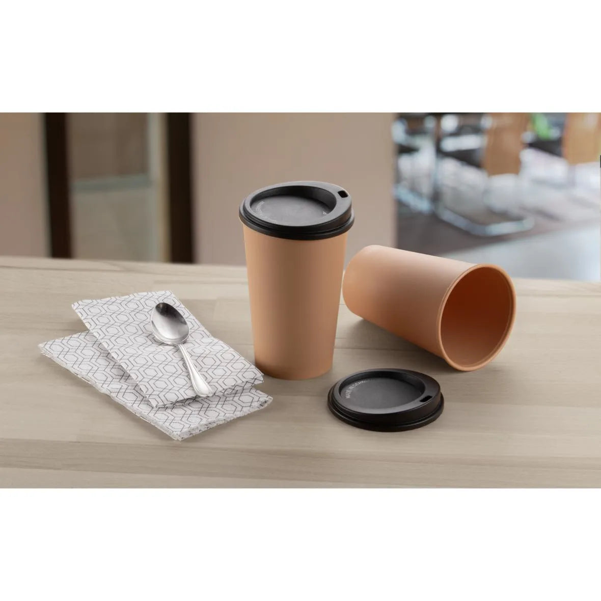 Mehrweg-Kaffeebecher ToGo mit Deckel, PP, 300ml, Ø79x115mm, braun