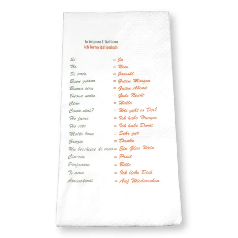 Tissue-Servietten "Ich lerne italienisch", 40x40cm, 2-lagig, 1/8 Buchfalz, weiß - Better-Pack UG