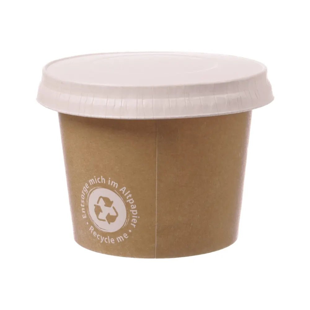 Eisbecher To Go "Recycle Me" + Deckel, 160ml, Pappe, unbedruckt, braun