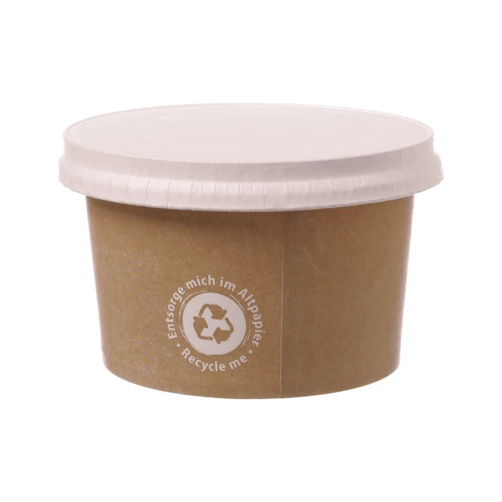 Eisbecher To Go "Recycle Me" + Deckel, 230ml, Pappe, unbedruckt, braun