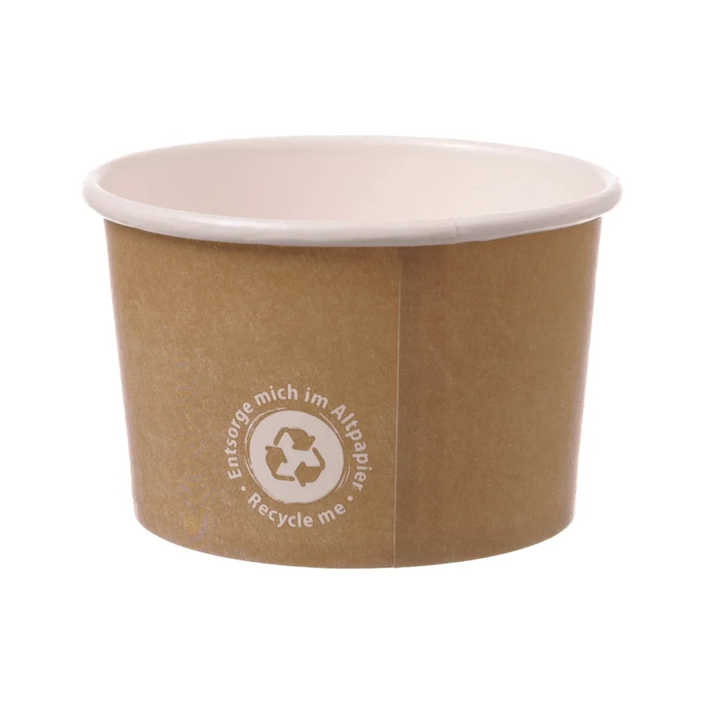 Eisbecher To Go "Recycle Me", 230ml, Pappe, unbedruckt, braun