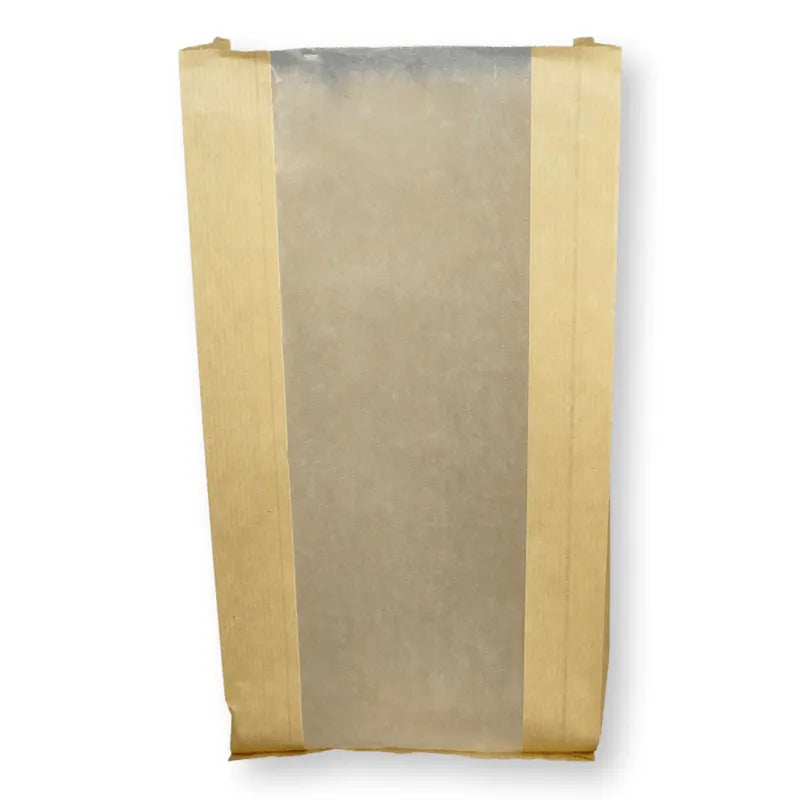 Sichtstreifenbeutel mit Pergaminfenster, Kraftpapier, ungefädelt, braun - Better-Pack UG