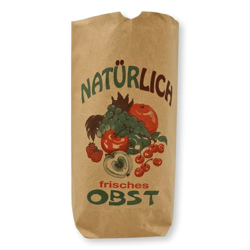 Kreuzbodenbeutel "Obst", Kraftpapier, gefädelt, braun - Better-Pack UG