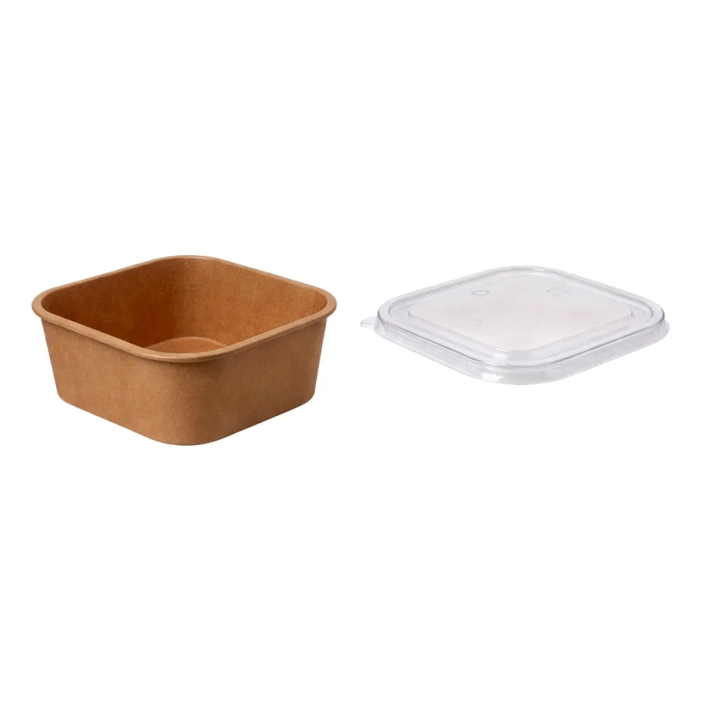 Salatschalen To Go "PE" (300 St.) mit Deckel, Papier, quadratisch, braun