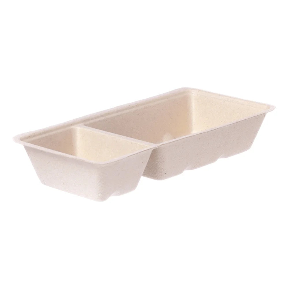 Snackschalen ToGo, Bagasse, 2-geteilt, natur - A22 | 203x97x36mm