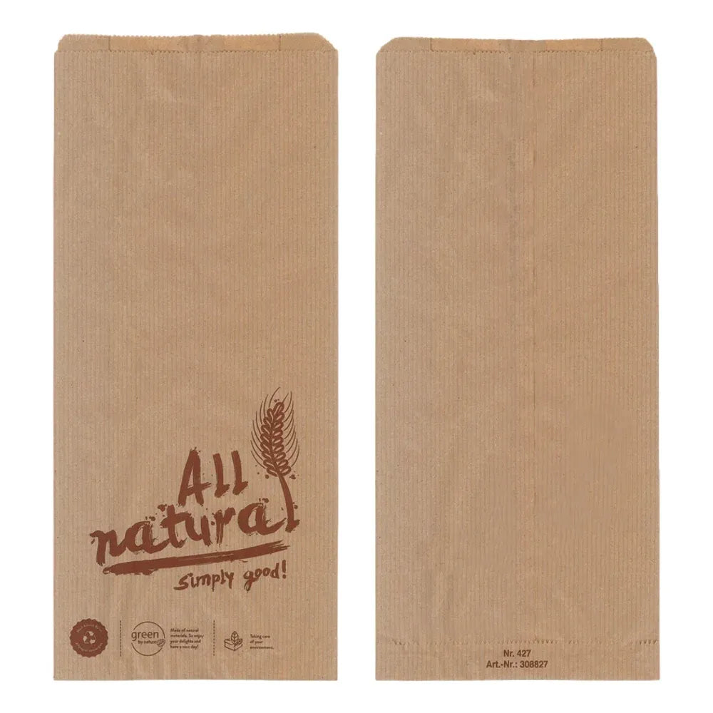 Bäckerfaltenbeutel "All natural", Kraftpapier, Neutraldruck, braun