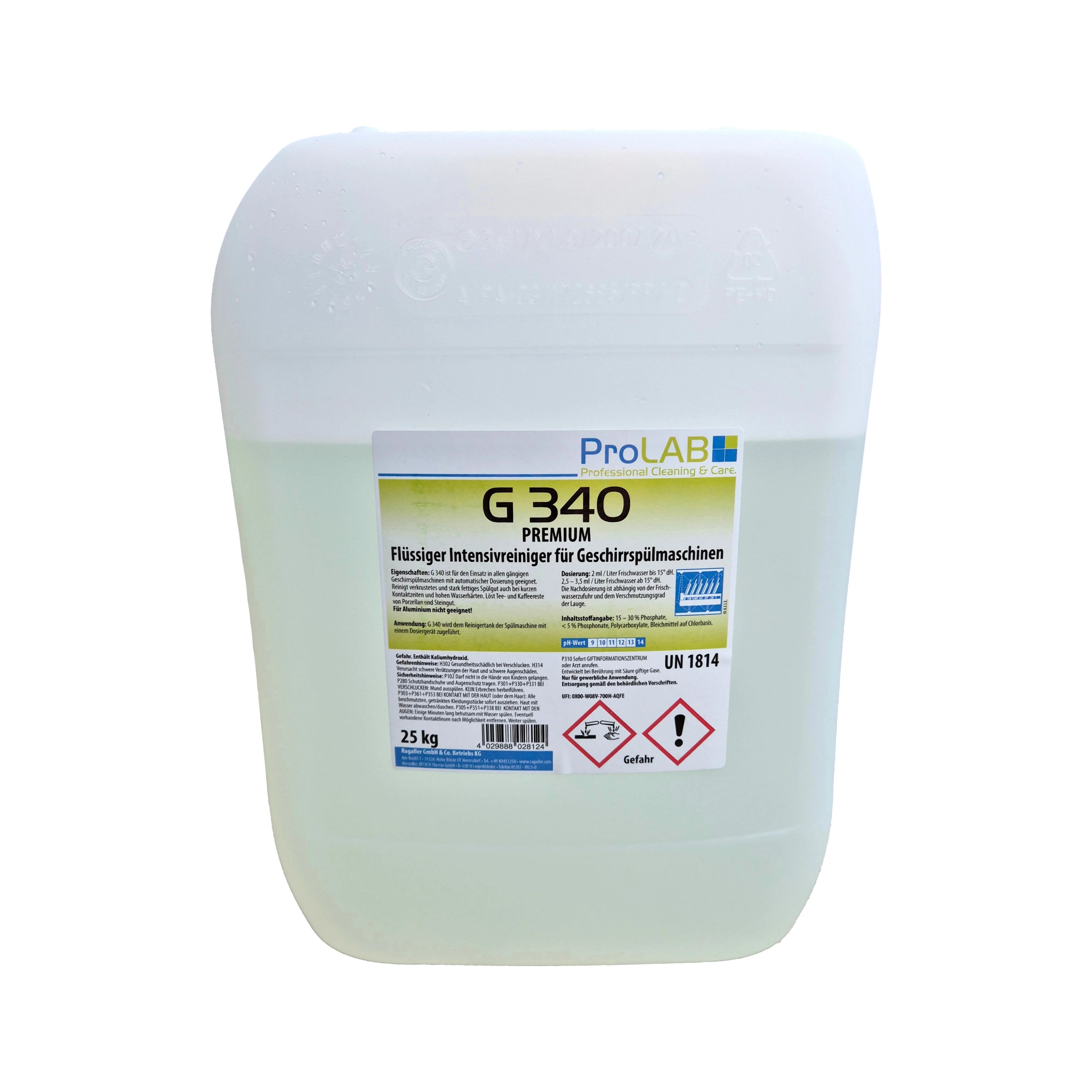 Geschirrspülmittel "G-340", Premium mit Chlor für Spülmaschinen, 25kg Kanister, UN-1814/8/II/KK - Better-Pack UG