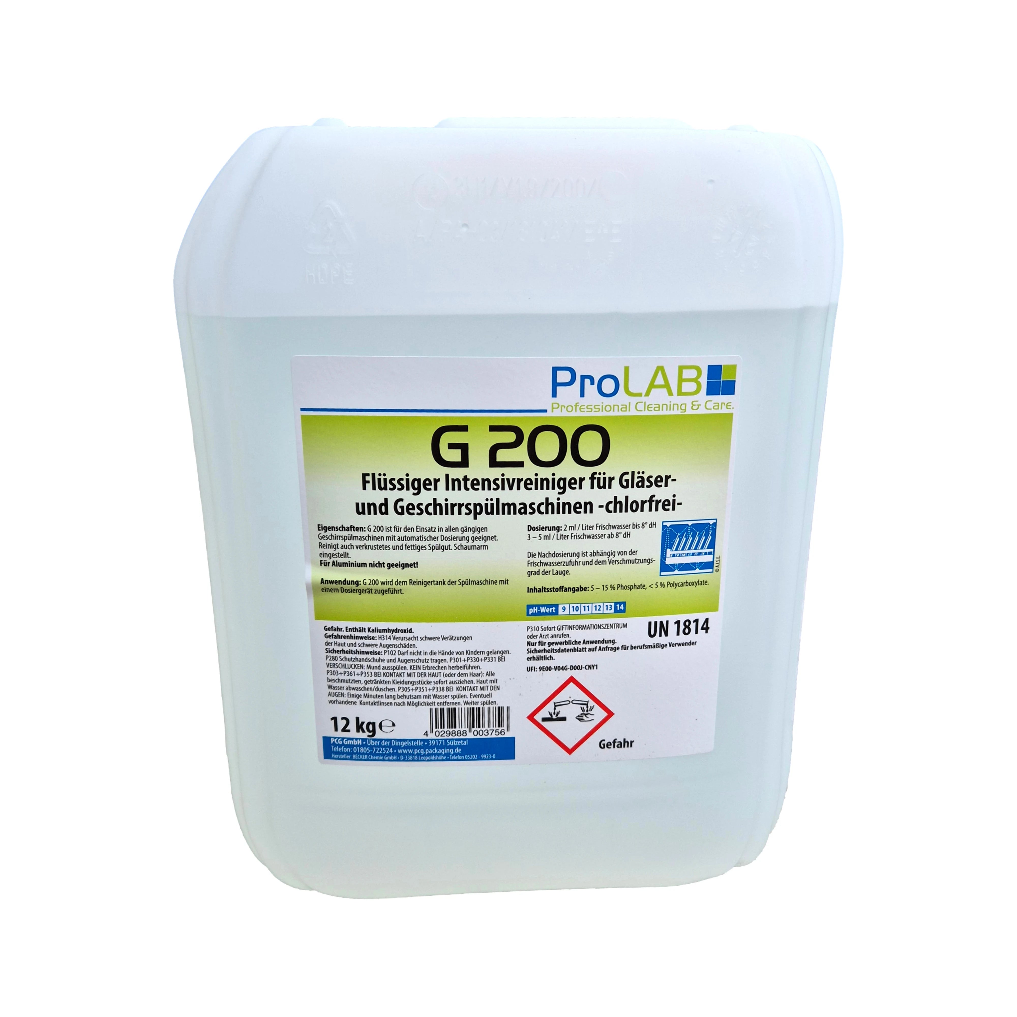 Intensivreiniger "G-200", chlorfrei für Gläserspülermaschinen, 10 Liter Kanister, UN-1814/8/II/KK - Better-Pack UG