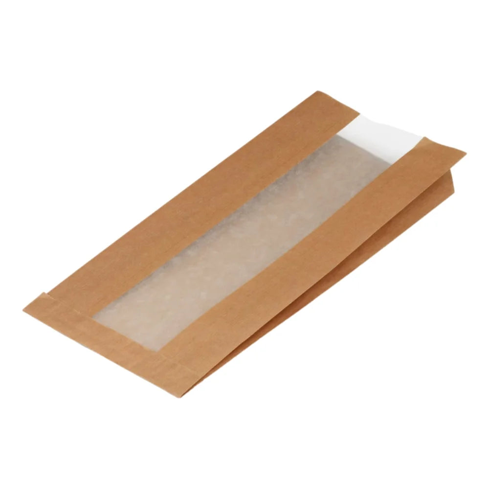 Sichtstreifenbeutel mit Pergaminfenster, Kraftpapier, braun