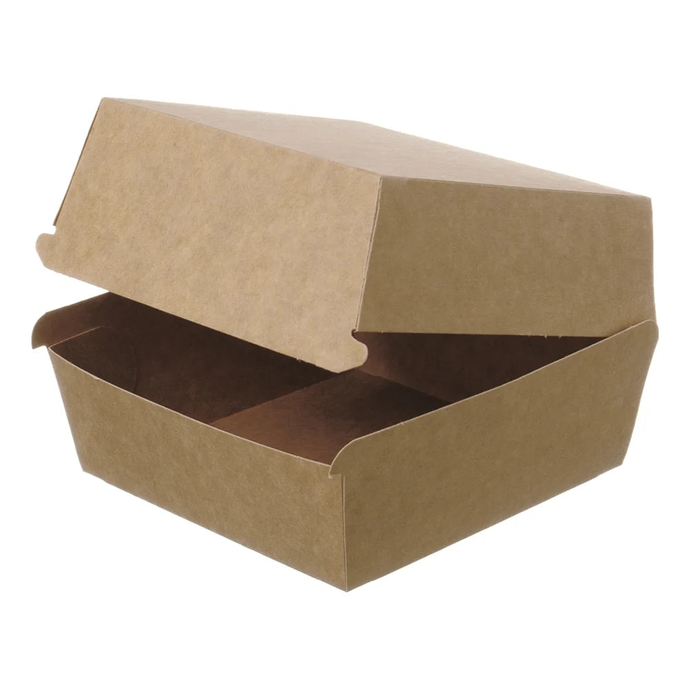 Burger-Boxen, Pappe, unbedruckt, braun - 110x110x80mm