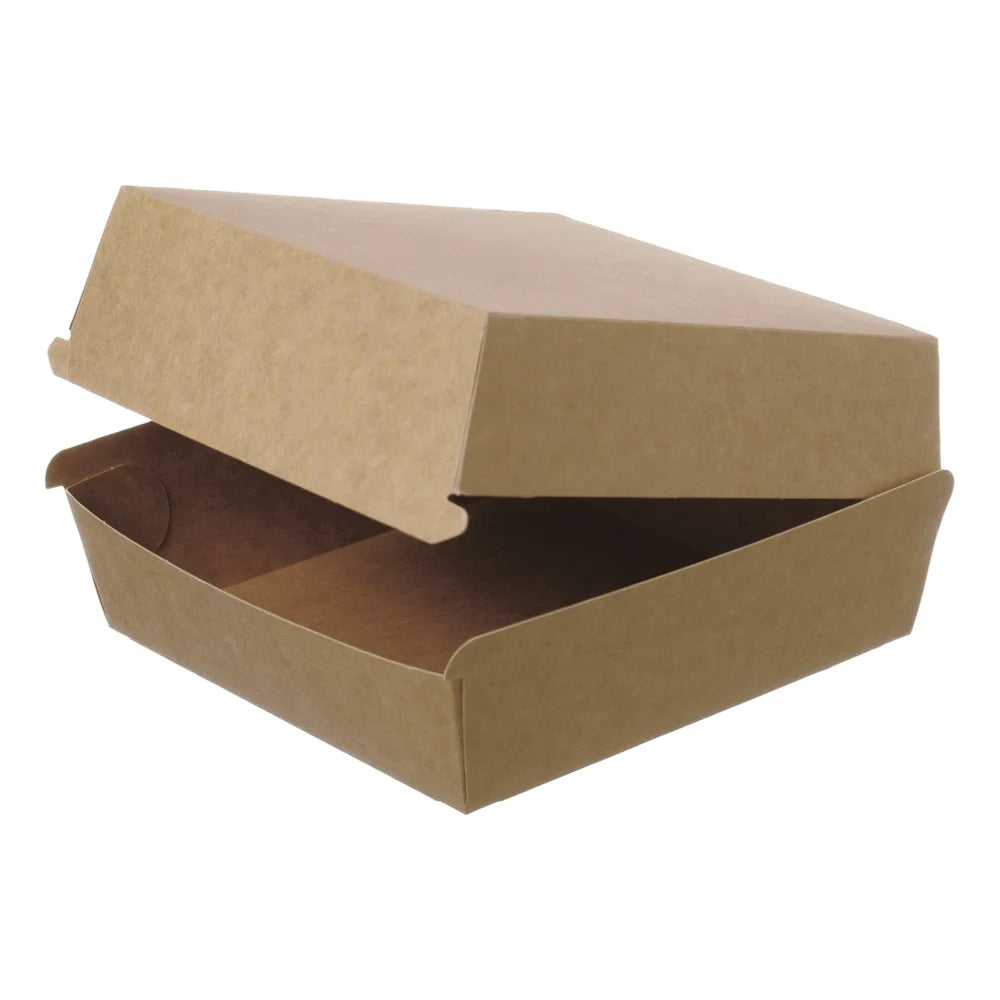 Burger-Boxen, Pappe, unbedruckt, braun - 145x145x80mm