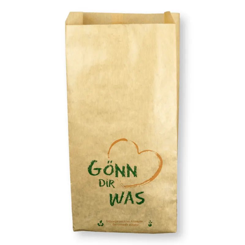 Bäckerfaltenbeutel "Gönn Dir was", Kraftpapier, gefädelt, braun - Better-Pack UG