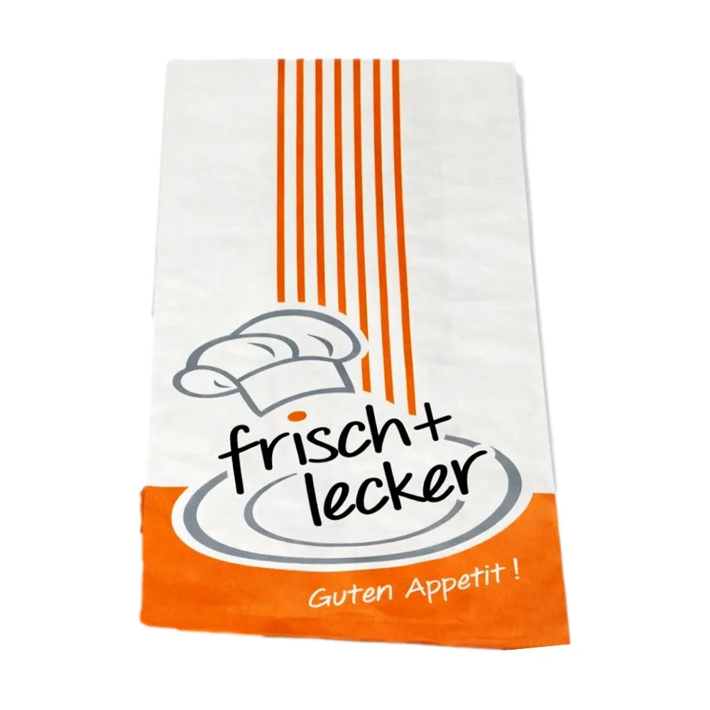 Hähnchenbeutel/Warmhaltebeutel "Kochmütze", 2-lagig, 1/2, orange/weiß