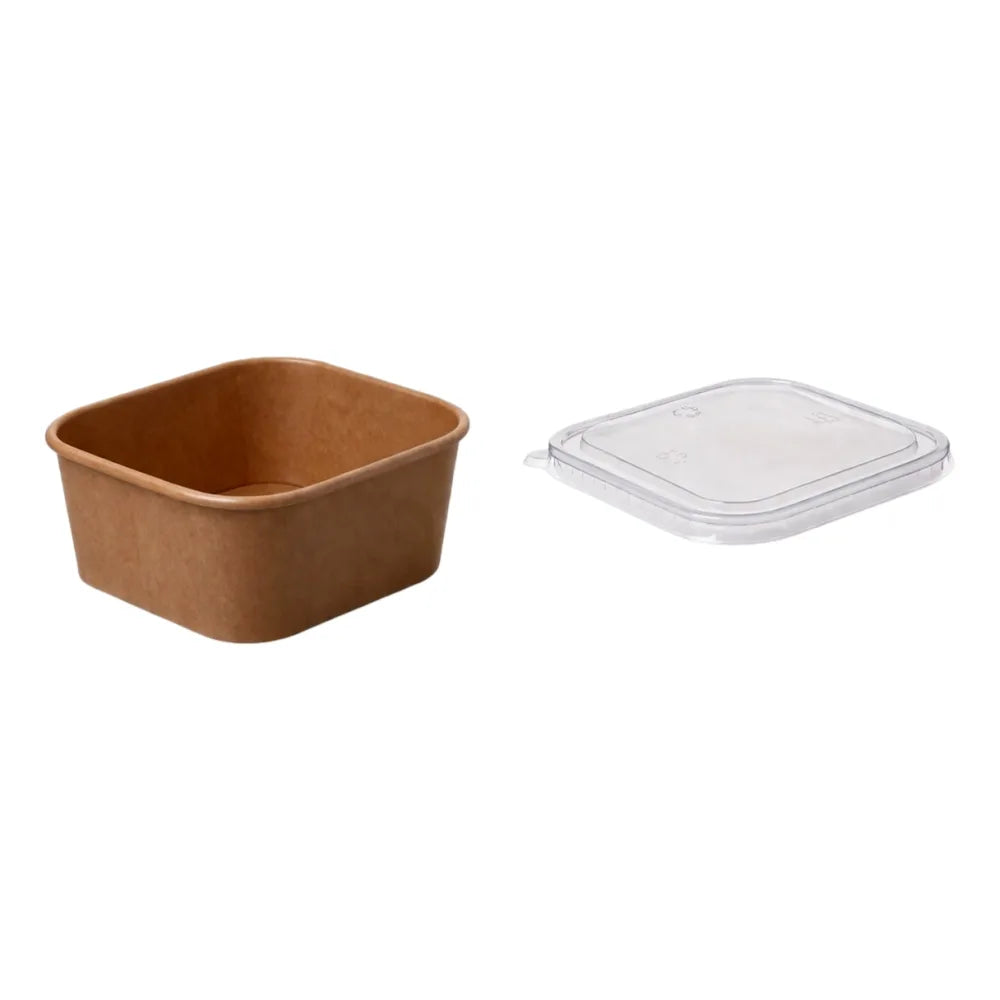 Salatschalen To Go "PE" (300 St.) mit Deckel, Papier, quadratisch, braun