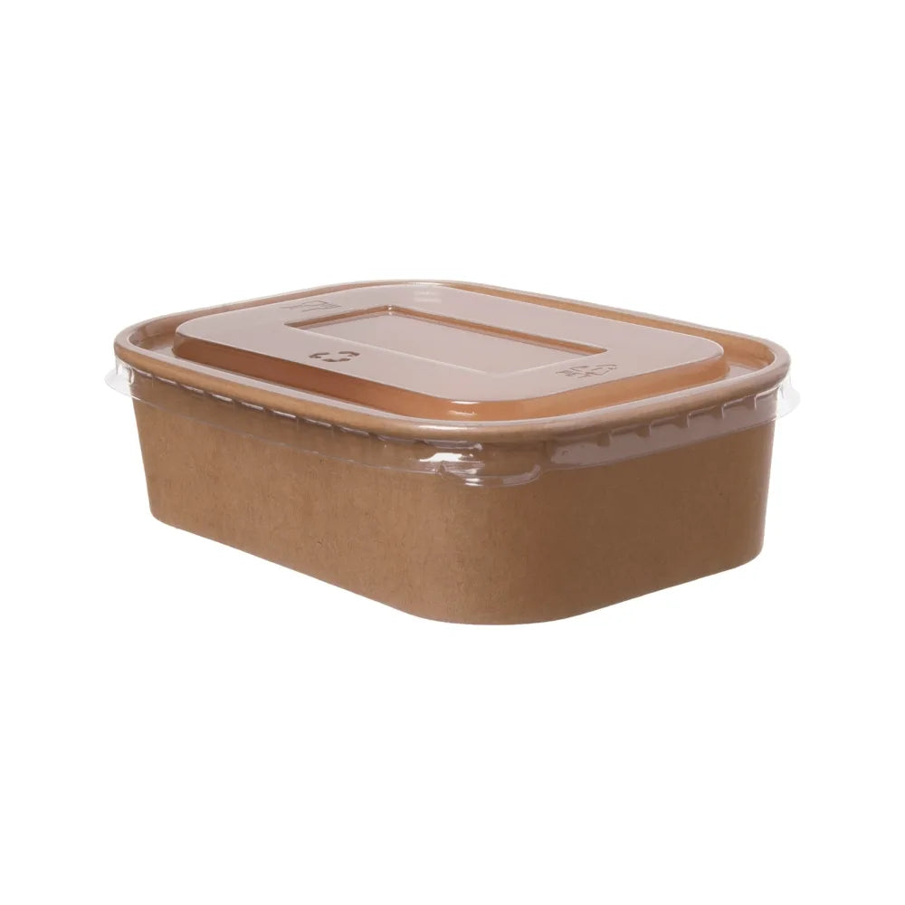 Salatschale To Go "PE" aus Pappe in braun (500ml), mit rPET-Deckel