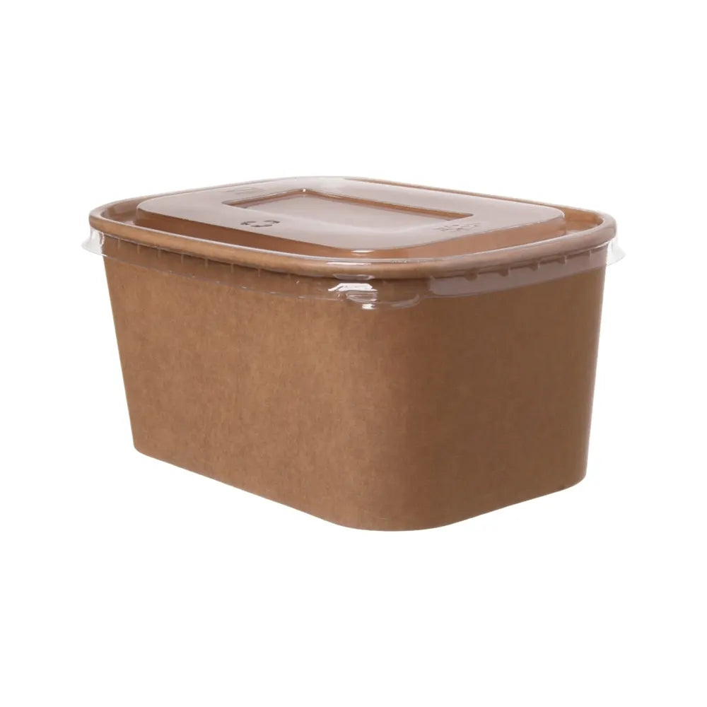 Salatschale To Go "PE" aus Pappe in braun (1000ml), mit rPET-Deckel