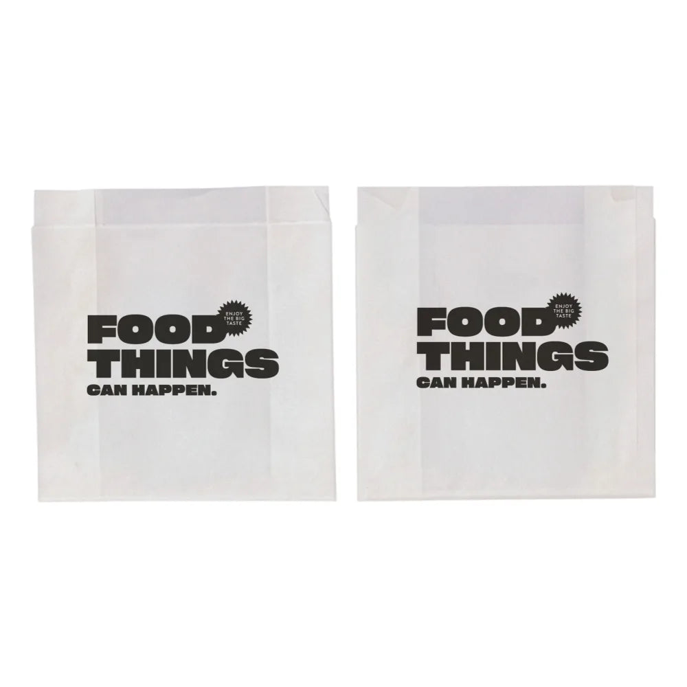 Snackbeutel "Food", Pergament-Ersatz, 1-seitig offen, 12+5x11cm, weiß