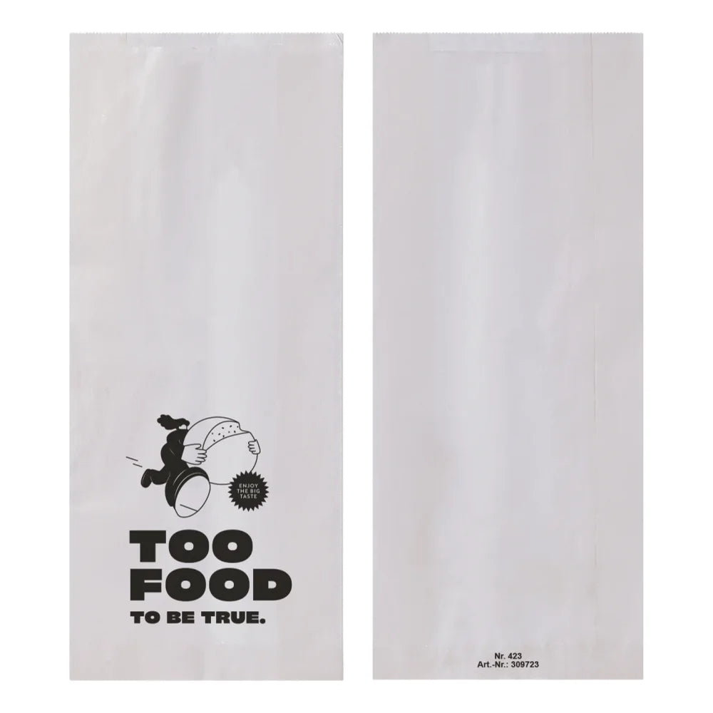 Bäckerfaltenbeutel "Food", Kraftpapier, weiß - 423 | 14+6x32cm