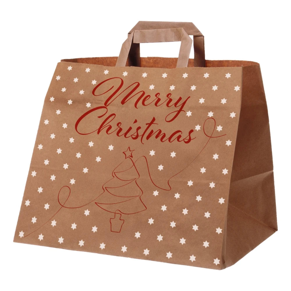 Papiertragetaschen "Merry Christmas", Papier, 32x22x27cm, braun