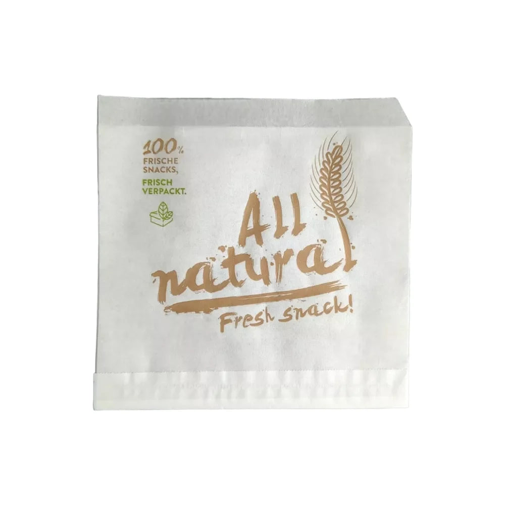 Snackbeutel "All natural", Pergament-Ersatz, 2-seitig offen, 17x16cm, weiß