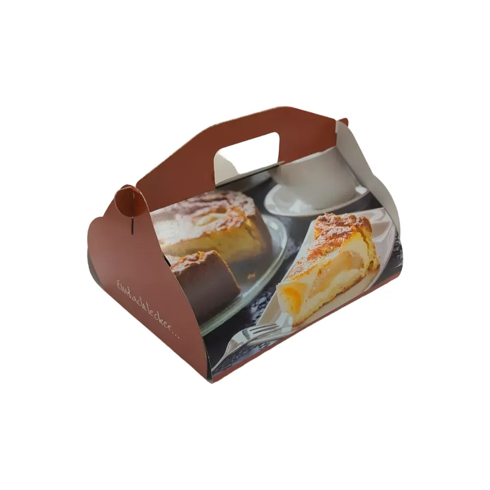 Kuchen-Tragebox m. Griff (für 18x26cm Pappteller), Papier, 265x190x130mm, braun