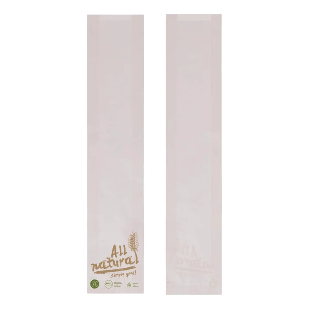Baguette-Beutel "All natural", 12+5x58cm, Neutraldruck, weiß