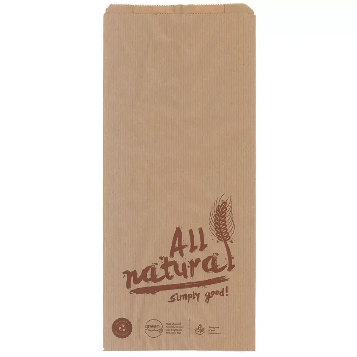 Bäckerfaltenbeutel "All natural", Kraftpapier, Neutraldruck, braun