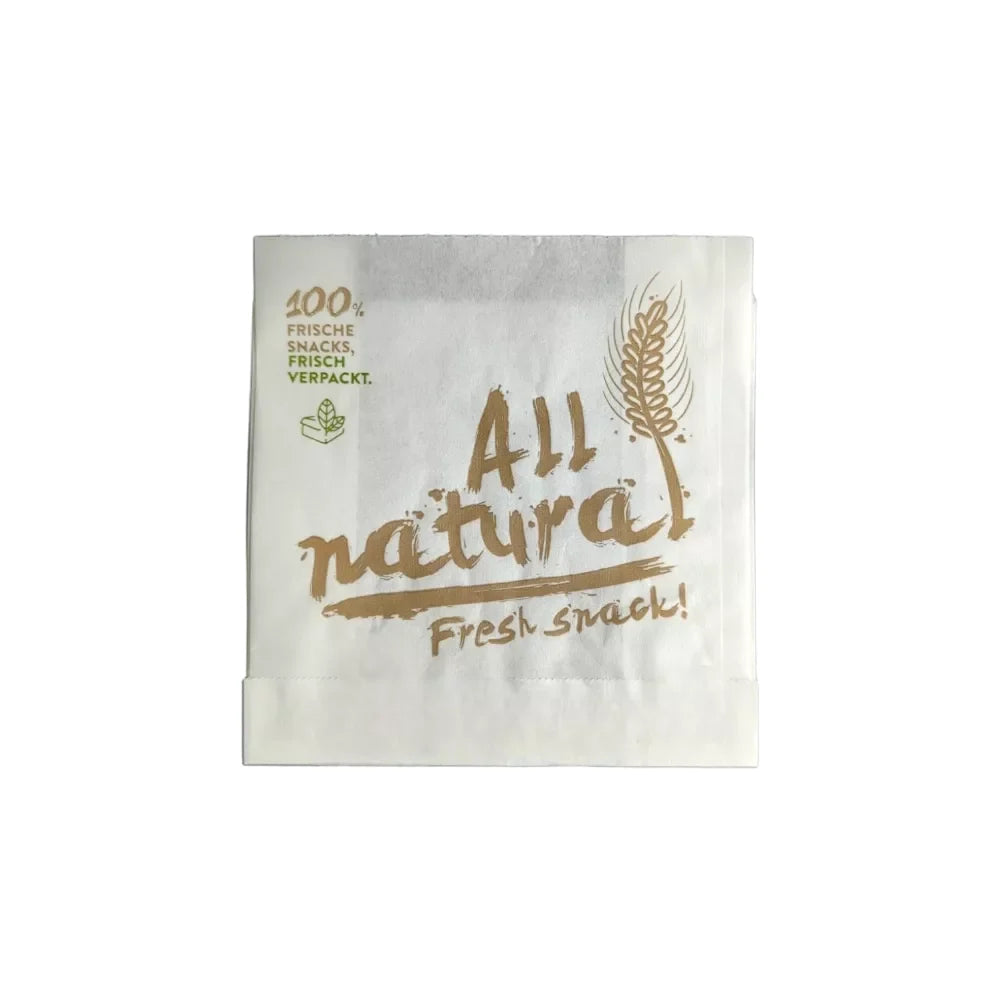 Snackbeutel "All natural", Pergament-Ersatz, 1-seitig offen, 12+5x11cm, weiß