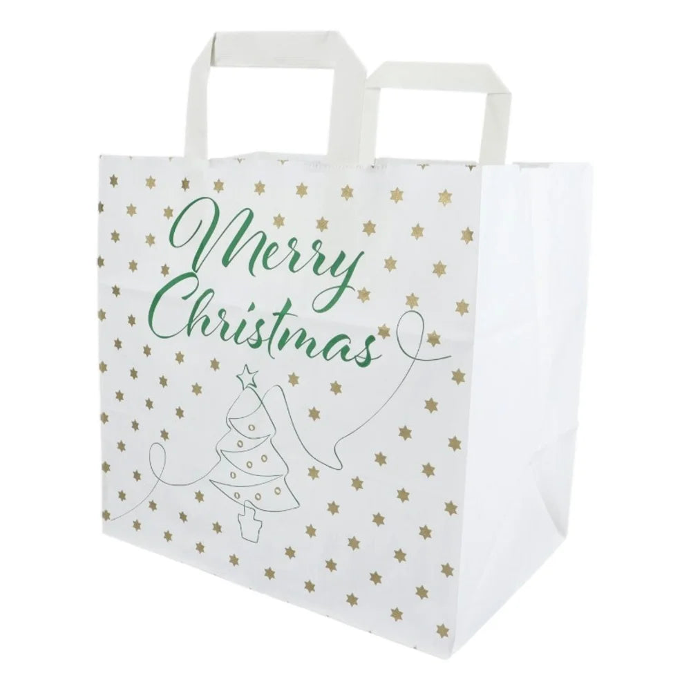 Papiertragetaschen "Merry Christmas", 26+17x25cm, 70g/m², weiß
