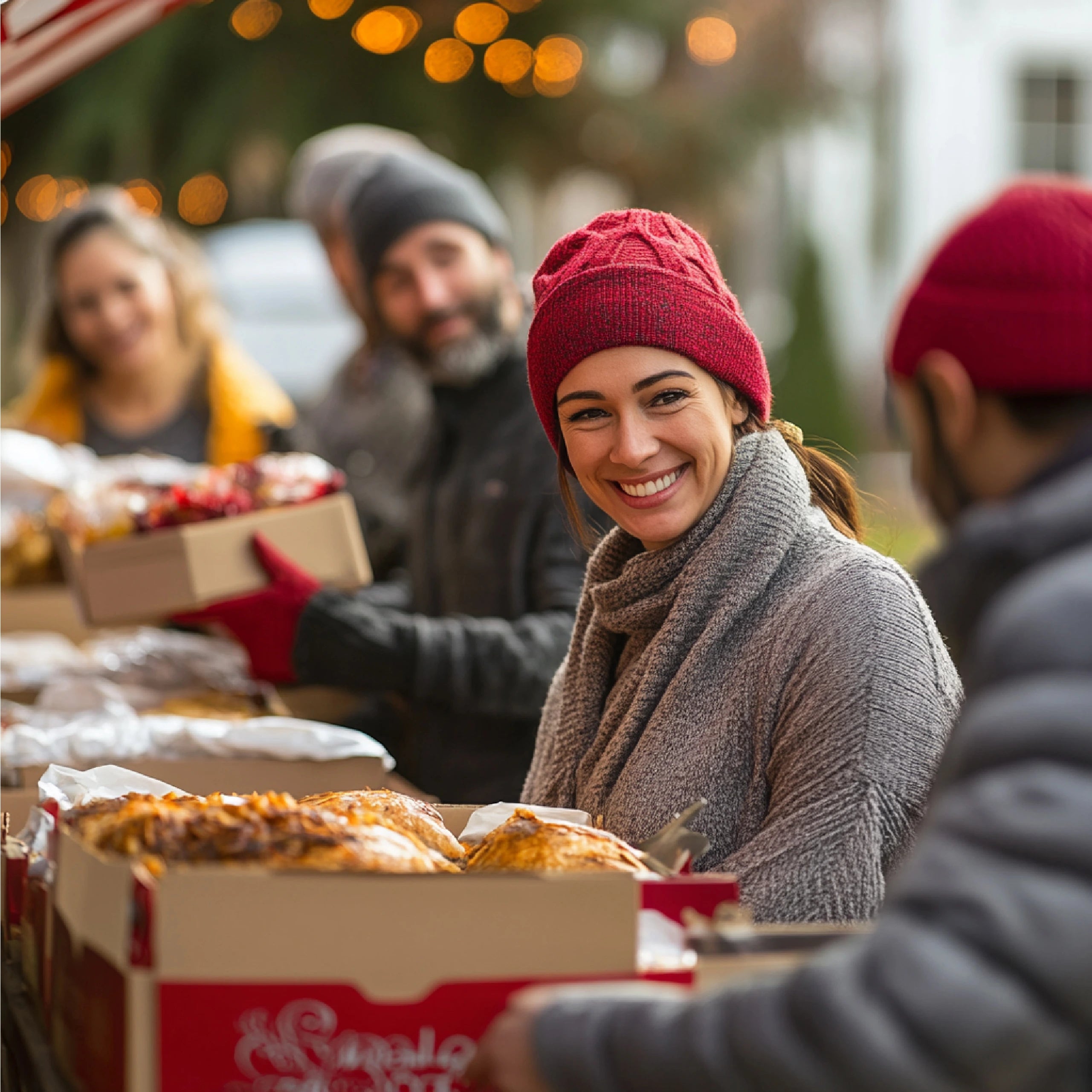 menschen gebaeckschalen weihnachtsmarkt