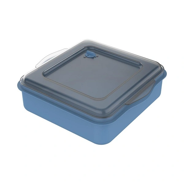 Mehrweg Lunchbox eckig mit transparentem Deckel in blau